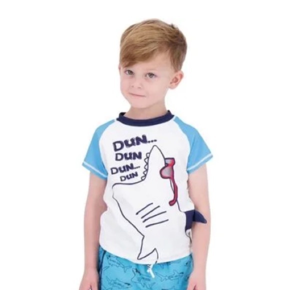 ANDY & EVAN UPF 50 Shark Short Sleeve Rashguard, Light Blue - Picture 2 of 11